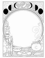 Book Spells Coloring Shadows Pages Wiccan Color Moon Witchy Magic Borders Frames Witchcraft Adult Own sketch template