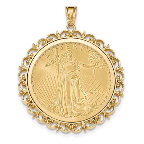 pendant holder  yellow gold fancy polished prong oz american eagle coin holder bezel