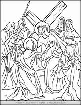 Cross Stations Catholic Coloring Pages Kids Thecatholickid Jesus Station Meets 4th Mother His sketch template