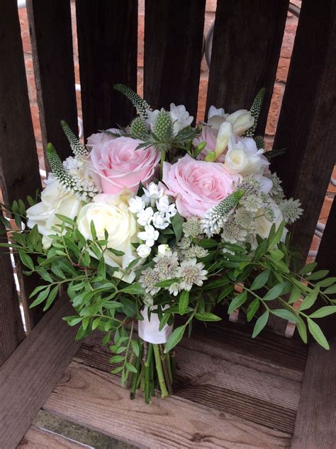 Pink Roses White Roses Stocks And Astrantia For This Brides Bouquet