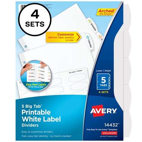 avery printable label paper divider white easy peel  tab