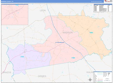 madison county tx wall map color cast style  marketmaps mapsales