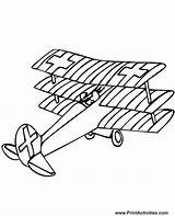 Coloring Pages Airplane Triplane War Wwi Plane Drawing Outline Ww2 Color Cartoon Aircraft Airplanes Sheets Kids Red Baron Triplanes Print sketch template