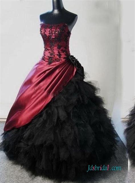 gothic burgundy  black ball gown wedding dress edgy prom dresses wedding dresses unique