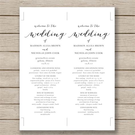 printable wedding program templates  printable wedding