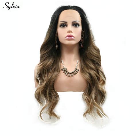 Sylvia Natural Black To Brown Ombre Natural Wavy Wigs Blonde Tips