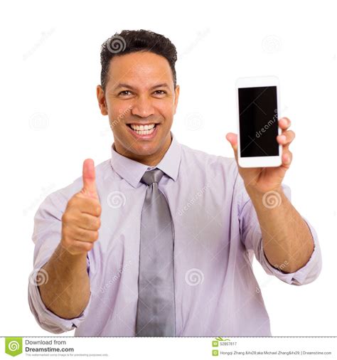 man holding cell phone stock image image of cheerful