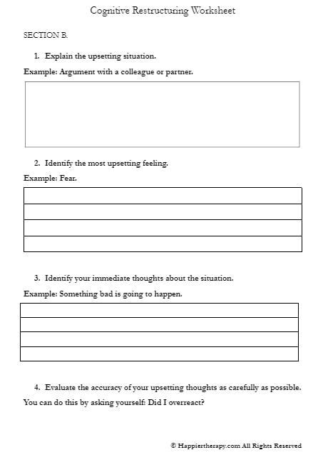 cognitive restructuring worksheet happiertherapy