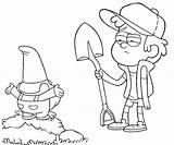 Gravity Falls Dipper Coloring Pages Pines Printable Digging Gnomes Gnome Shovel Bill Print Color Kids Cartoon Template sketch template