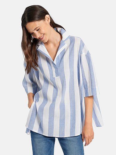 daylike blouse met verlengde korte mouwen witblauw melange