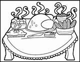 Dinner Thanksgiving Table Coloring Pages Food Drawing Meal Feast Turkey Getcolorings Getdrawings Color Printable Print sketch template