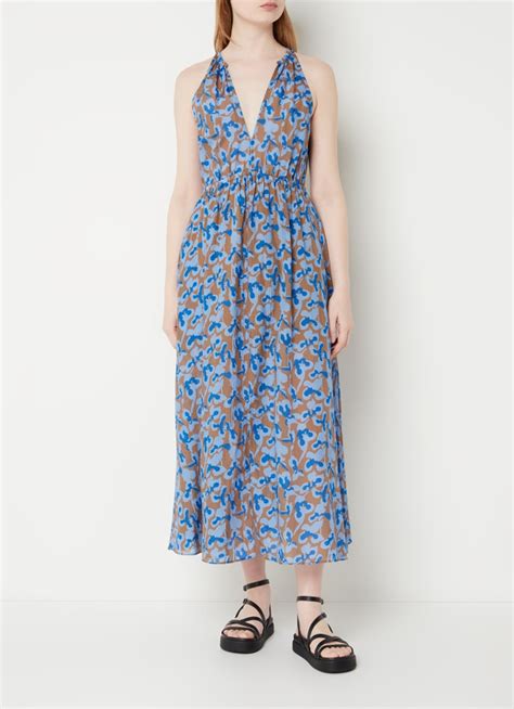 closed maxi jurk met bloemenprint en steekzakken blauw de bijenkorf
