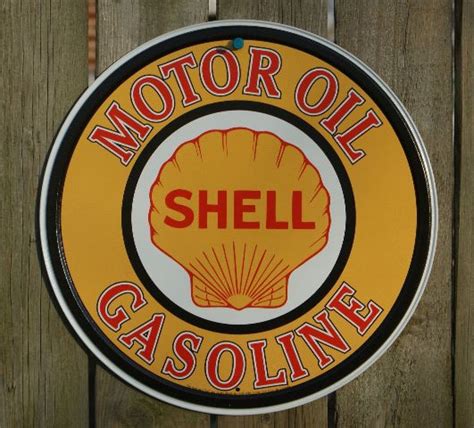 Shell Motor Oil Round Tin Metal Vintage Style Sign Garage