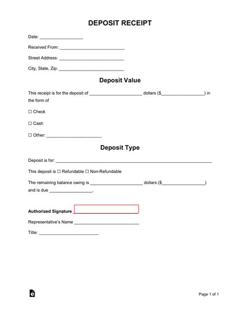 deposit receipt templates   word eforms
