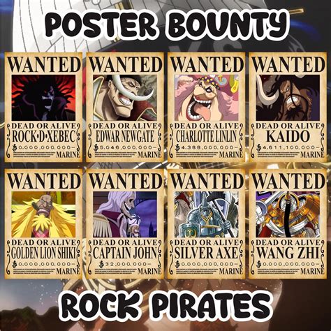 jual poster bounty rock pirates anime manga  piece poster buronan rock  xebec ukuran