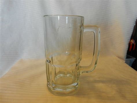Large Heavy Clear Glass Beer Mug With Handle 8 Tall Budweiser
