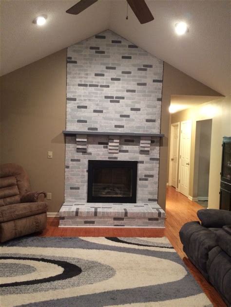 finished brick fireplace makeover white wash brick fireplace home