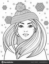 Hair Girl Long Christmas Adult Coloring Pages Girls Cute Tattoo Hat Beautiful Kids Choose Board Depositphotos Book Doodle Books sketch template