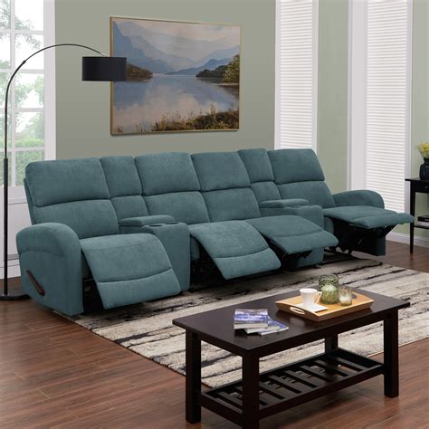 shop prolounger medium blue chenille  seat recliner sofa  power storage consoles  sale