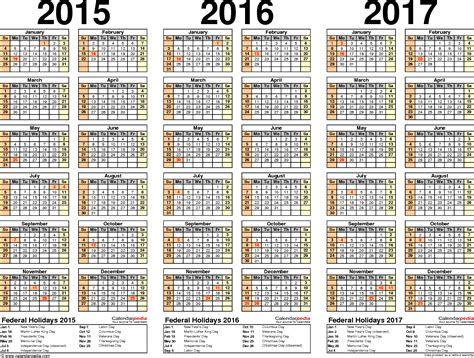 2015 2017 three year calendar free printable excel templates
