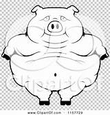 Pig Obese Standing Outlined Coloring Clipart Vector Cartoon Cory Thoman Clip sketch template