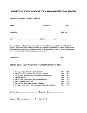 flu vaccine consent form  printable forms