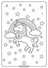 Unicorn Coloring Rainbow Stars Printable sketch template