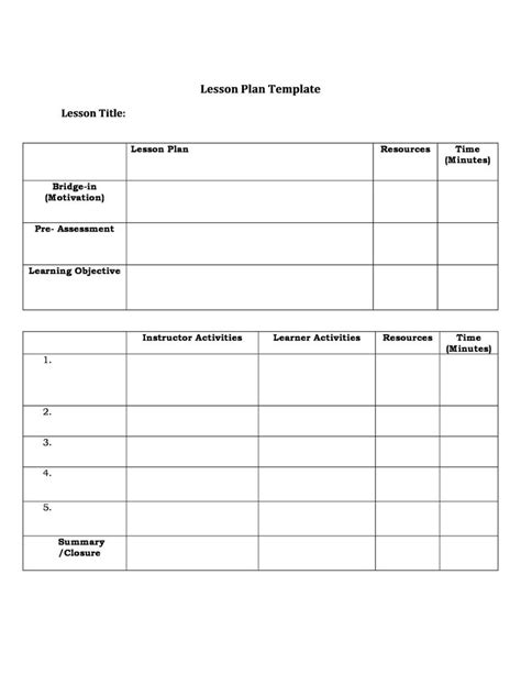 preschool lesson plan template  luxury   lesson plan templates