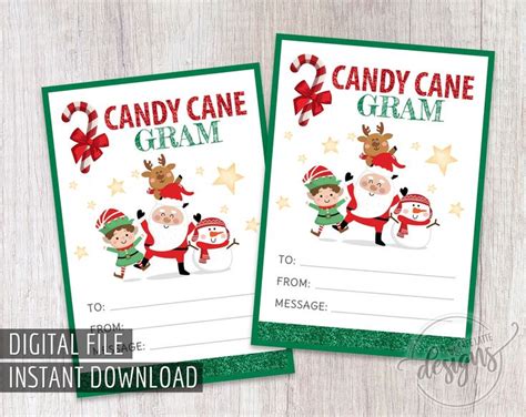 candy cane gram printable holiday tags santa deer favor tags etsy