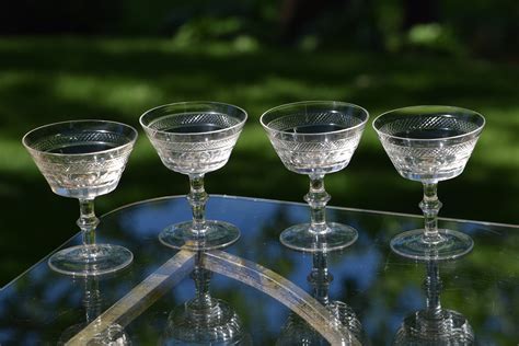 vintage etched cocktail martini glasses set of 4