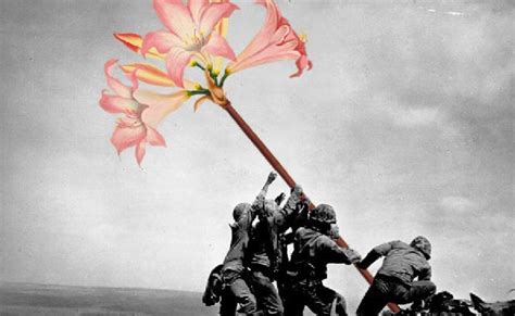 flower power guns replaced with flowers in vintage war photos