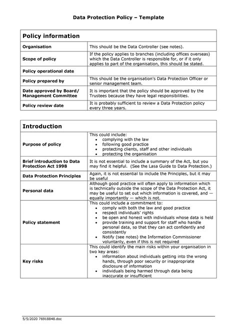 security policy template  printable templates