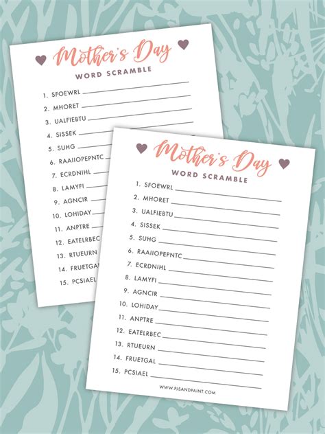 printable mothers day word scramble pjs  paint