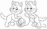 Kittens Katjes Gattini Clew Spelen Gioco Wenig Klem Entwurf Katze Seiten Garns Farbton Spielend Giocano Palla Piccoli Divertenti sketch template