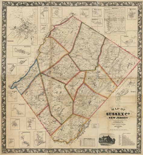 map  sussex county  jersey  actual surveys  etsy