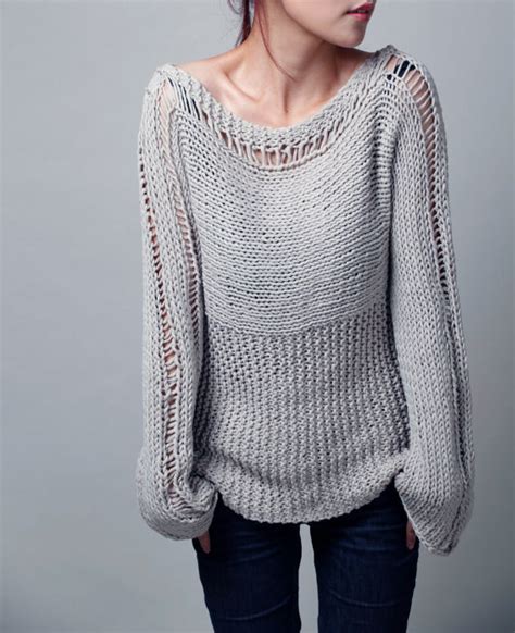 hand knit woman sweater eco cotton sweater in light