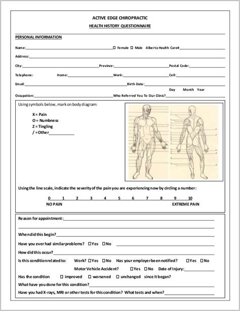 chiropractic intake forms  form resume examples