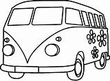 Coloring Pages Bus Van Volkswagen Drawing Vw Hippie Azcoloring Flower Clipart Cars Camper sketch template