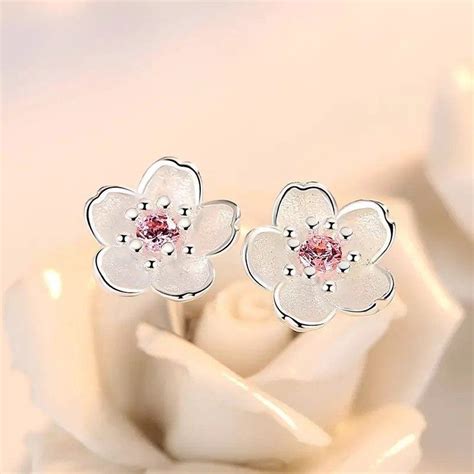 sakura korean silver cherry blossom earrings jewelry aesthetic earrings