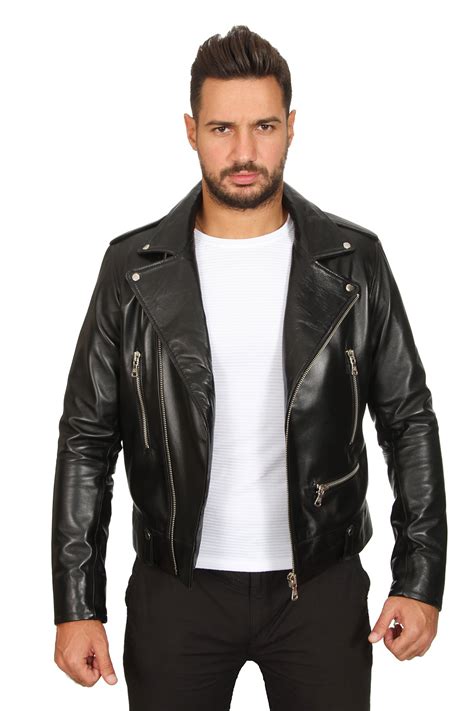 austin mens  real black leather biker style jacket