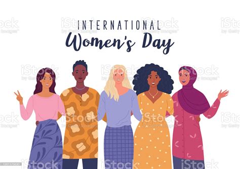 vector illustration   happy smiling diverse women standing