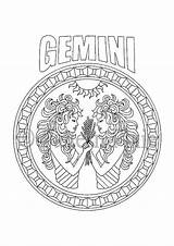 Gemini Mandalas Signos Zodiaco Zodiaque Signe Aries Leo sketch template