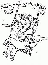 Swing Coloring Girl Kids Pages Summer Drawing Girls Kid Afrikaans Seasons Printables Wuppsy Color Cute School Colouring Printable Book Books sketch template