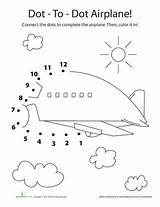Dot Airplane Dots Worksheets Worksheet Connect Education Preschool Kindergarten Math Tracing Numbers Transportation Printables Kids Choose Board Plane Pages Activities sketch template