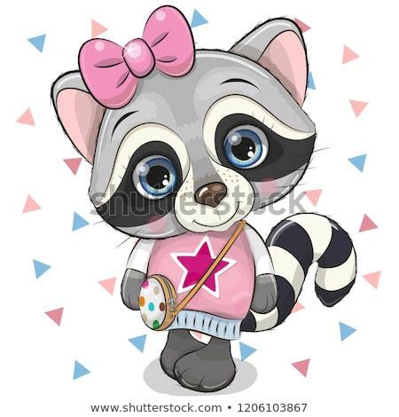 cute cartoon raccoon girl   bow   white background owl cartoon