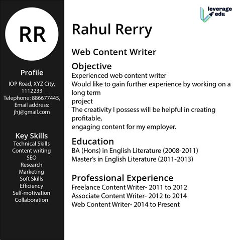 Content Writer Resume How To Build The Perfect Resume Leverage Edu