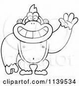 Gorilla Waving Clipart Friendly Cartoon Monkey Coloring Cory Thoman Vector Wap Fetty Easy Outlined Royalty Illustration Bananas Standing Rf Illustrations sketch template
