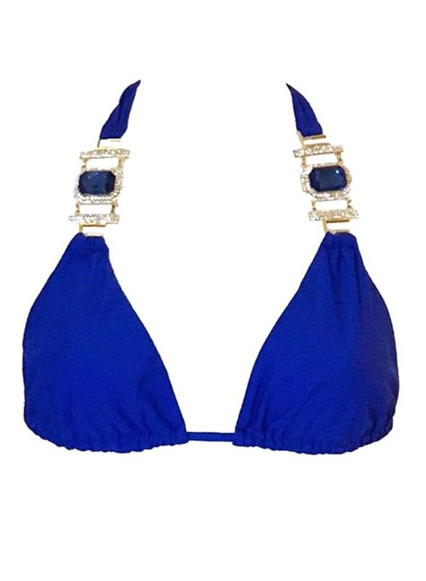 Decovas Waterproof Swarovski Crystal Luxury Blue Bikini Halter Top