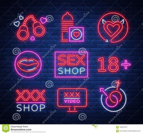 sex shop set of logos signs symbols in neon style collection of