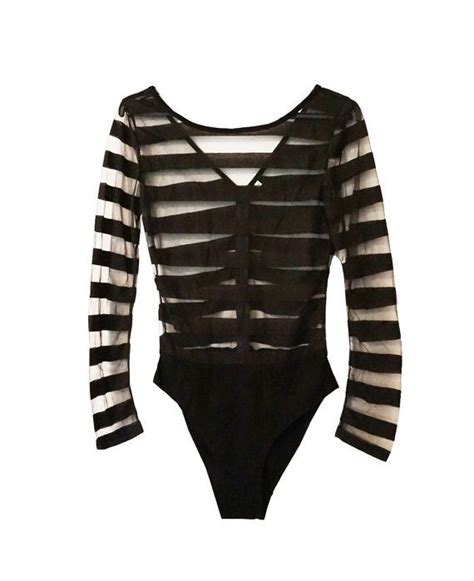 amelia black mesh stripe bodysuit body long sleeve bodycon womens
